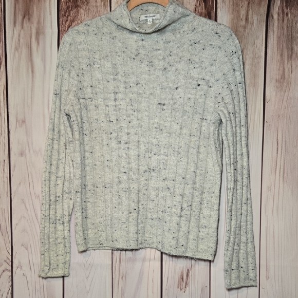 Madewell Speckled Cream And Black Knit Turtle Neck Sweater Size Small - Picture 1 of 7